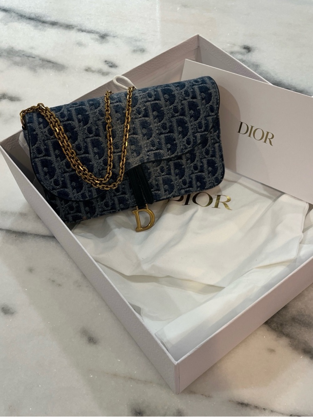 Dior Denim Monogram Saddle Crossbody in Blue with Gold Hardware - Picture 2 of 5